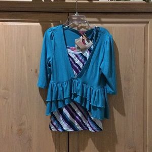 🆕Ruffle Cardigan + Purple Striped Tank Top